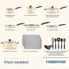 Easy Clean 22 Pcs Nonstick Cookware Set Includes Baking Pans and Cooking Tools, Dishwasher Safe, Almond Cream